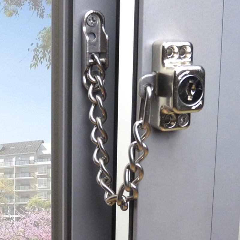 dingchi Stainless Steel Window Chain Lock Guard Door Restrictor Child Safety Security Chain Lock for Flat Open Windows Anti Theft Home Hardware Opening Restrictor Lock with Key - Image 1
